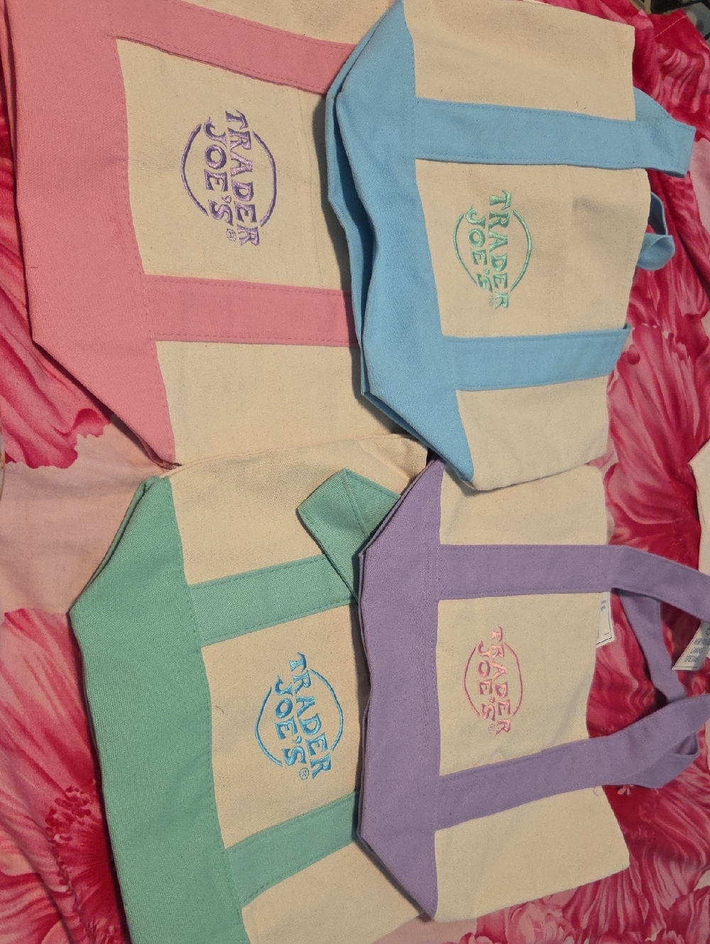 Trader Joe's Pastel Canvas Tote Bag - Pink, Blue, Green, Lavender